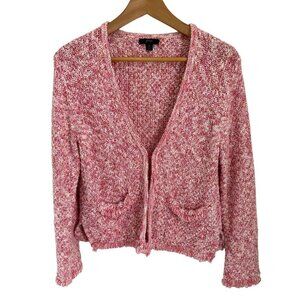 J.CREW Knitted Cotton Cardigan Sweater Heather Red Fringe Pockets Size Med